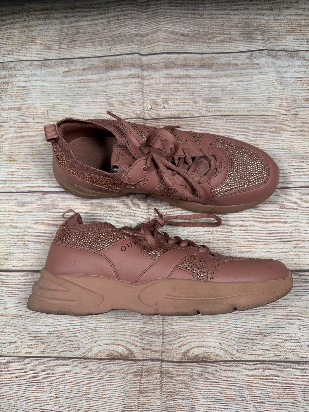 GUESS Women's Mauve Sneakers with Rhinestone Embellishments Chunky‎ Y2K inspired